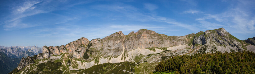Panorama view of Dalfaz mountain range in Tyrol, Austria
