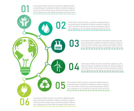 Ecology green infographic 5 element on white background. Tree of development and growth. Vector illustration flat design. Eco Timeline Business concept. Organic nature for pesentation and chart.