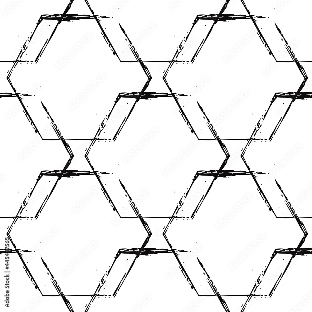 Poster Hexagon pattern. Painted hexagonal shapes. Vector simple drawn hexagon.