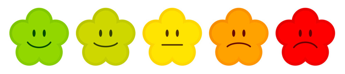 Fünf Blumen Feedback Gesichter Grün Zu Rot