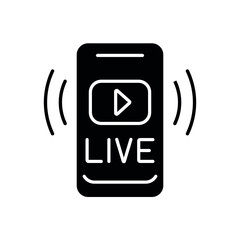 Online broadcast glyph icon. Live Stream. Vector fill black illustration.