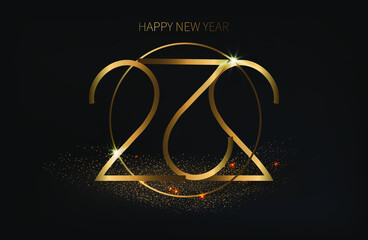 Luxury Christmas dark banner. Merry golden numbers 2022 with glitter on a dark background. Modern vector illustration. year of the tiger