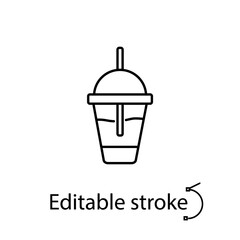 Cocktail glass with a straw outline icon. Cold tea and coffee. Editable stroke. Isolated vector stock illustration