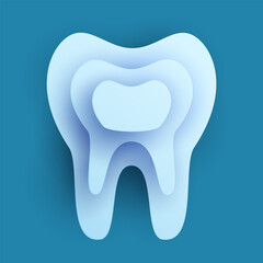 White tooth silhouette in modern creative style. Minimalistic design concept. Healthcare medical composition art element. Paper cut layer vector illustration.