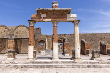 Ruins of an ancient city destroyed by the eruption of the volcano Vesuvius in 79 AD near Naples,...