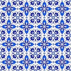 Seamless abstract traditional blue mosaic template for background.