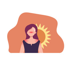 The girl got heatstroke. Girl with sunburn. Wrong clothes in the heat. Flat vector illustration.