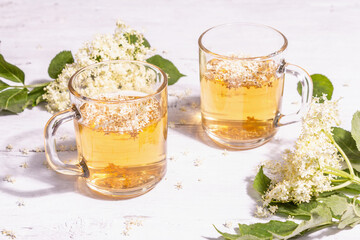 Elderberry flower tea. Refreshing summer drink, healthy lifestyle concept