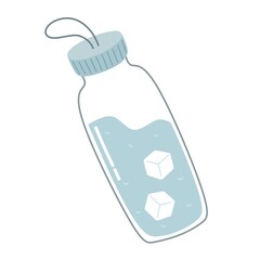 Drinking water in a bottle with ice, vector concept Drink more water and a healthy lifestyle.