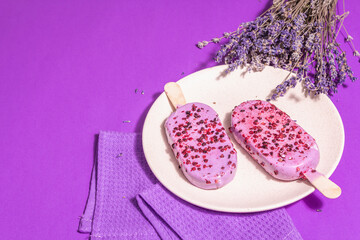 Lavender ice cream, chilled dessert