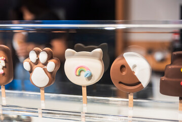 Ice cream displayed in store