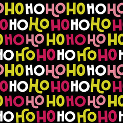 Ho ho ho Christmas vector seamless pattern in bright colors. Colorful winter design for gift wrap, scrapbooking, wallpaper, home decor, kids clothing, fabric.