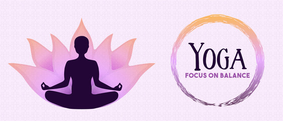 Yoga focus lotus pose flower woman web banner