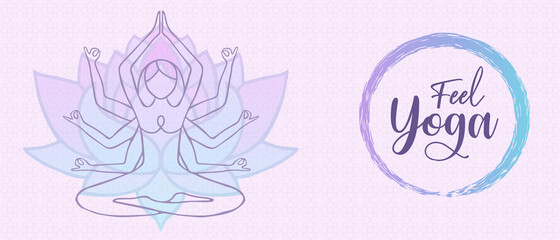 Feel yoga lotus pose meditation flower banner