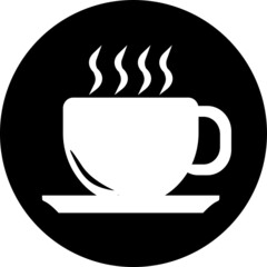 Cup of coffee or tea icon on black circle background