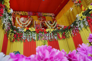 Idol of God Jagannath, Balaram and Suvodra is being worshipped. Ratha jatra festival at Howrah,...