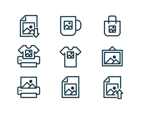 Print on demand icons collection. Vector illustration