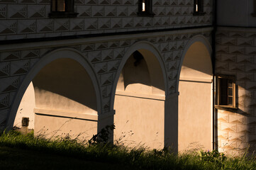 Renaissance castle in Pardubice, Czechia. Palace façades decorated with sgraffito ornamentation.