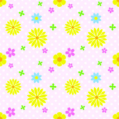 sunny flower seamless pattern with white dot pink background