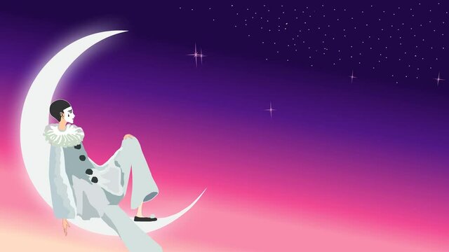 Pierrot sits on the moon and sings a song