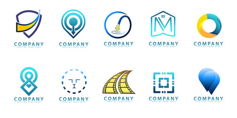 10 collections of minimalist style business logos with different variations, technology, health, education and industrial companies