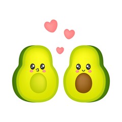 Happy Valentines with cute couple avocado isolated on white background of vector illustrations.