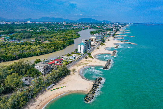 Aerial view of PMY Beach in Rayong, Thailand