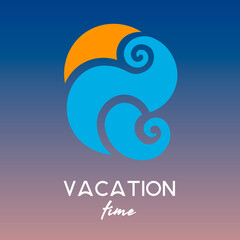 abstract sun and sea wave, icon or logo template, text 'vacation time'