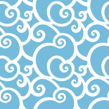 swirly seamless pattern with abstract blue sea waves
