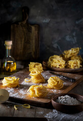 
Homemade pasta on a rustic table