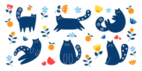 Fototapeta premium Set of cats in different poses.