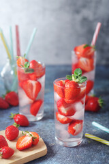 Fresh strawberry drink with ice