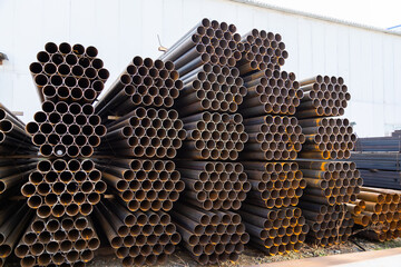 Steel Pipes bunch in the steel factory