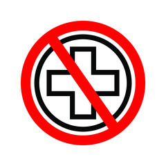 no hospital icon. plus symbol with red prohibition.