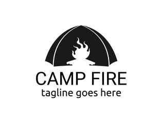 Campfire logo with tent and fire icon