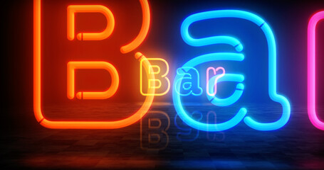 Bar neon light 3d illustration