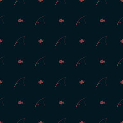Print fishing, fish vector geometric seamless pattern, background for clothes, paper, fabric. Dark background.