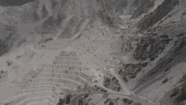 aerial drone footage view of quarry in Carrara italy // no video editing
