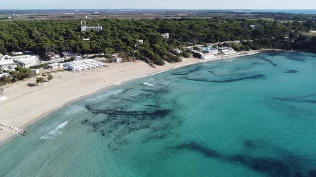 Panoramic view taken by Drone of the Coast in Marina di Pulsano, near Taranto, South of Italy, in a Sunny Day