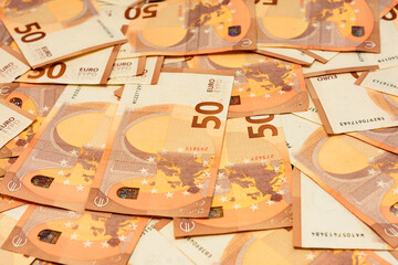 European currency in the face of fifty euros, saving money in foreign currency.