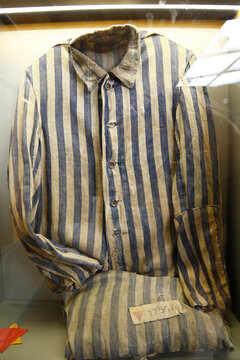 Berlin, Germany - May 10, 2011: Prisoner suit in Sachsenhausen concentration camp