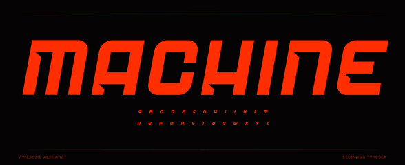 Fototapeta premium Italic bold font alphabet with modern bevel inside letters. Dynamic headline and strong logo for sport, race, gym, fit, car service, automotive, shirts, game, cinema. Vector typography