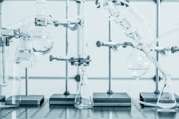 Glass chemical equipment in a chemistry lab