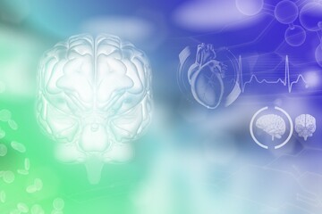Medical 3D illustration - human brain, wisdom research concept - very detailed modern background