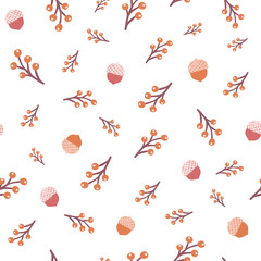 Autumn Berries and Acorns Seamless Pattern Background