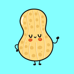 Cute funny peanut character. Vector hand drawn cartoon kawaii character illustration icon. Isolated on blue background. Peanut character concept