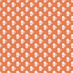 Simple Fall Pumpkin Spice Latte with Foam Seamless Pattern on Orange Background