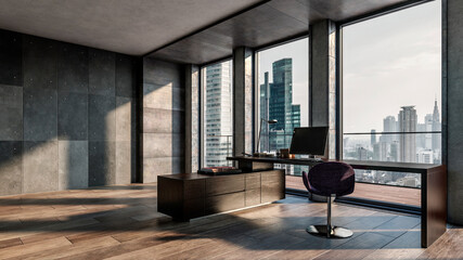 Interior of modern office with computer on desk