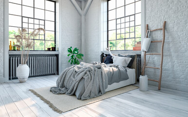 Blankets on bed at modern apartment