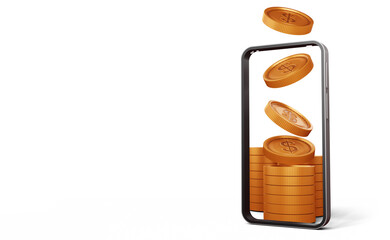 Phone with cryptocurrency bitcoin symbol, 3d rendering.